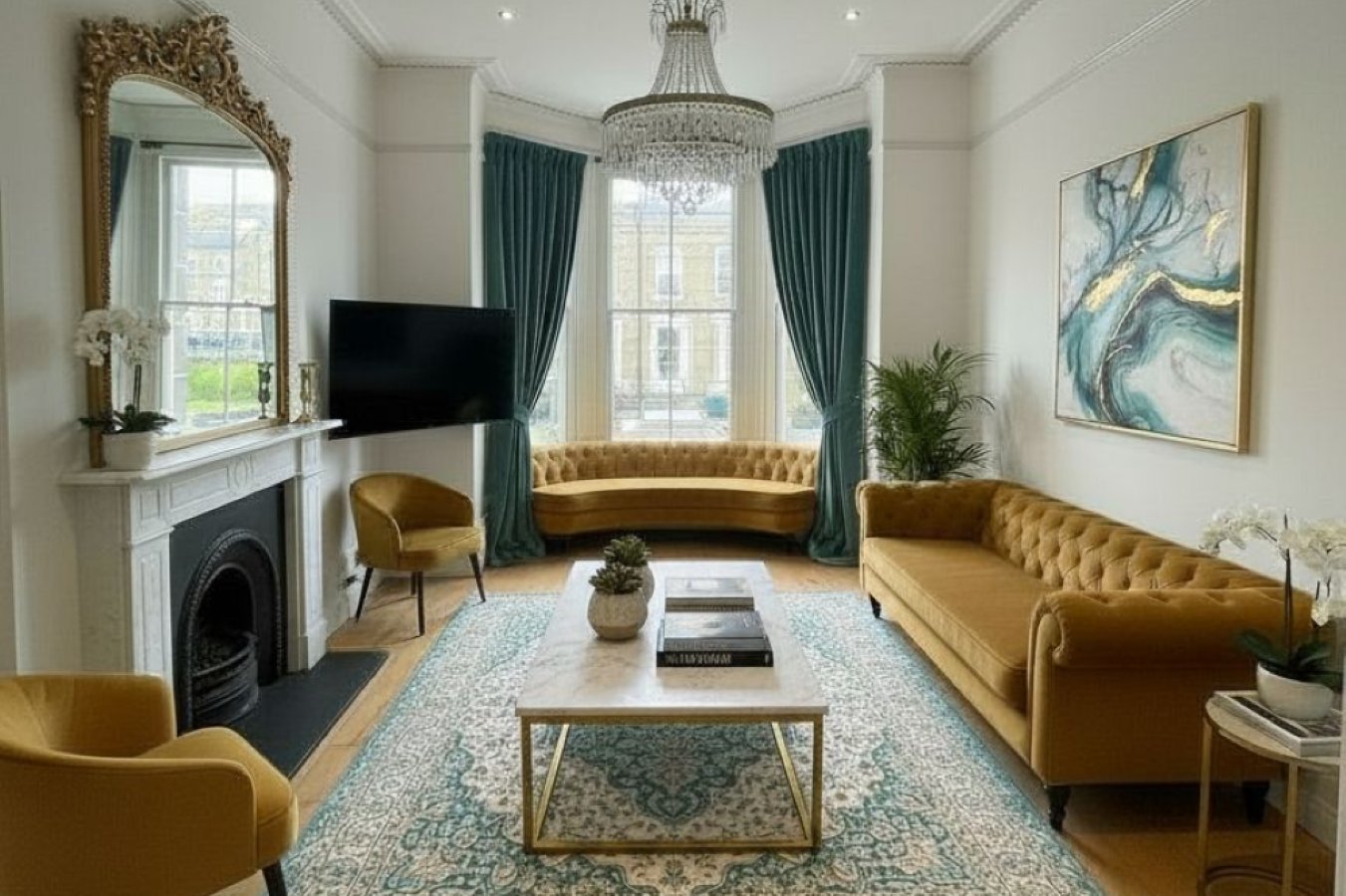 Hastings House — luxury lounge with chandelier, East Sussex
