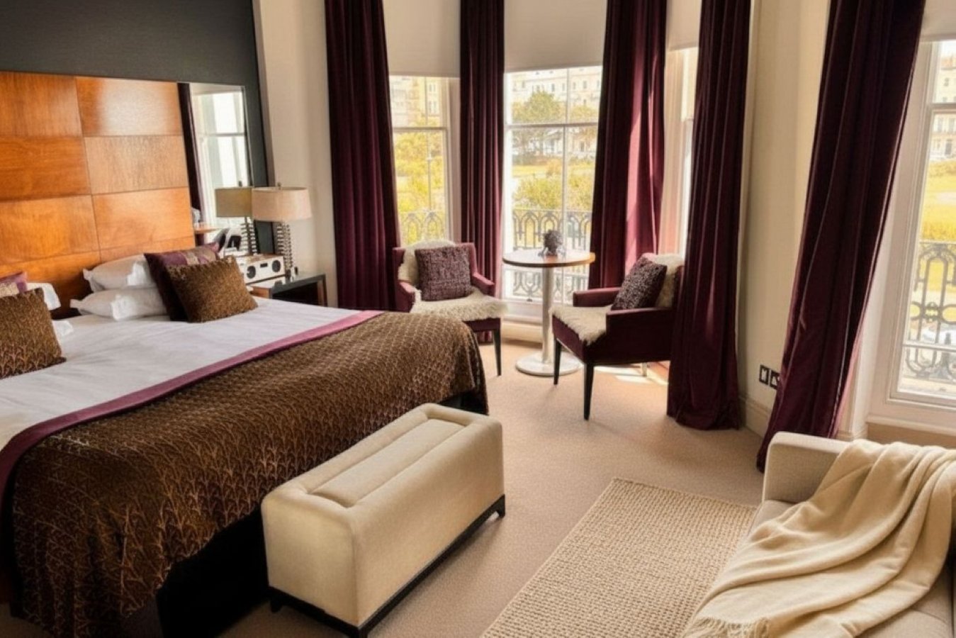 Hastings House wooden bedroom with bay window